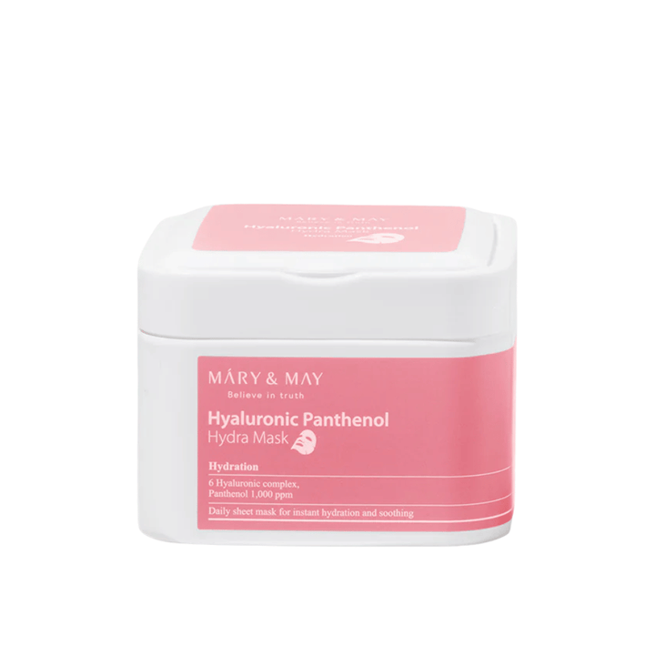 Mary & May Hyaluronic Panthenol Hydra Mask – koreansk ansigtsmaske med hyaluronsyrekompleks og panthenol 1000 ppm for dyb fugtgivning