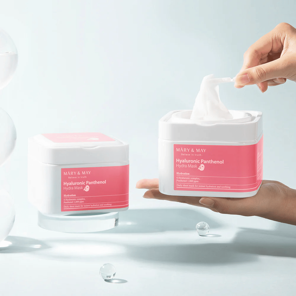 Mary & May Hyaluronic Panthenol Hydra Mask daglig Sheet mask – beroligende og fugtgivende maske, der styrker hudbarrieren
