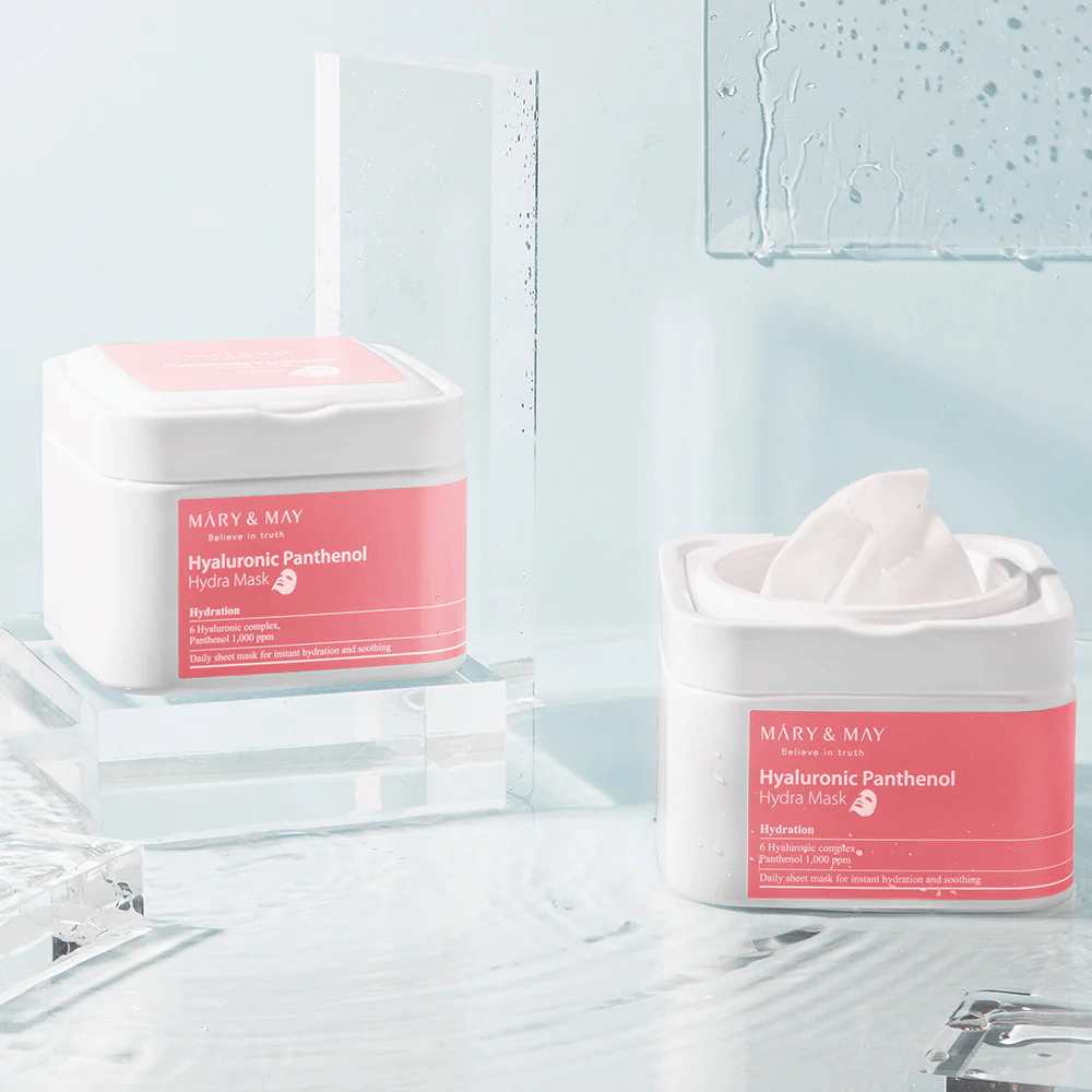 Mary & May Hyaluronic Panthenol Hydra Mask – intensivt fugtgivende ansigtsmaske med hyaluronsyre og panthenol for tør og følsom hud