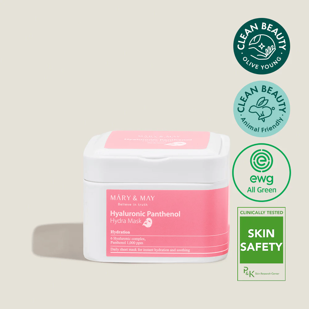 Mary & May Hyaluronic Panthenol Hydra Mask – fugtgivende Sheet mask med 6 hyaluronsyrer og panthenol, vegansk og clean beauty