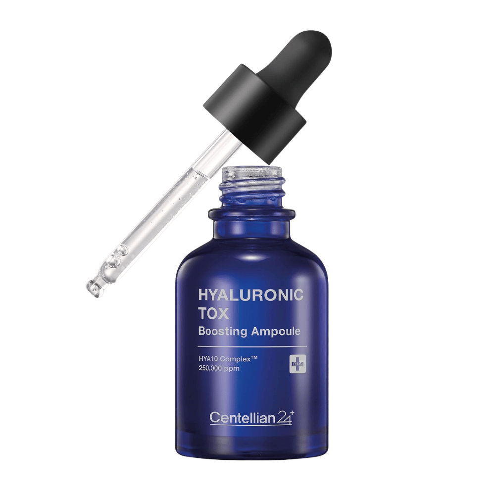 5. Centellian24 Hyaluronic Tox Boosting Ampoule – blå glasflaske med fugtgivende ansigtsserum og pipette