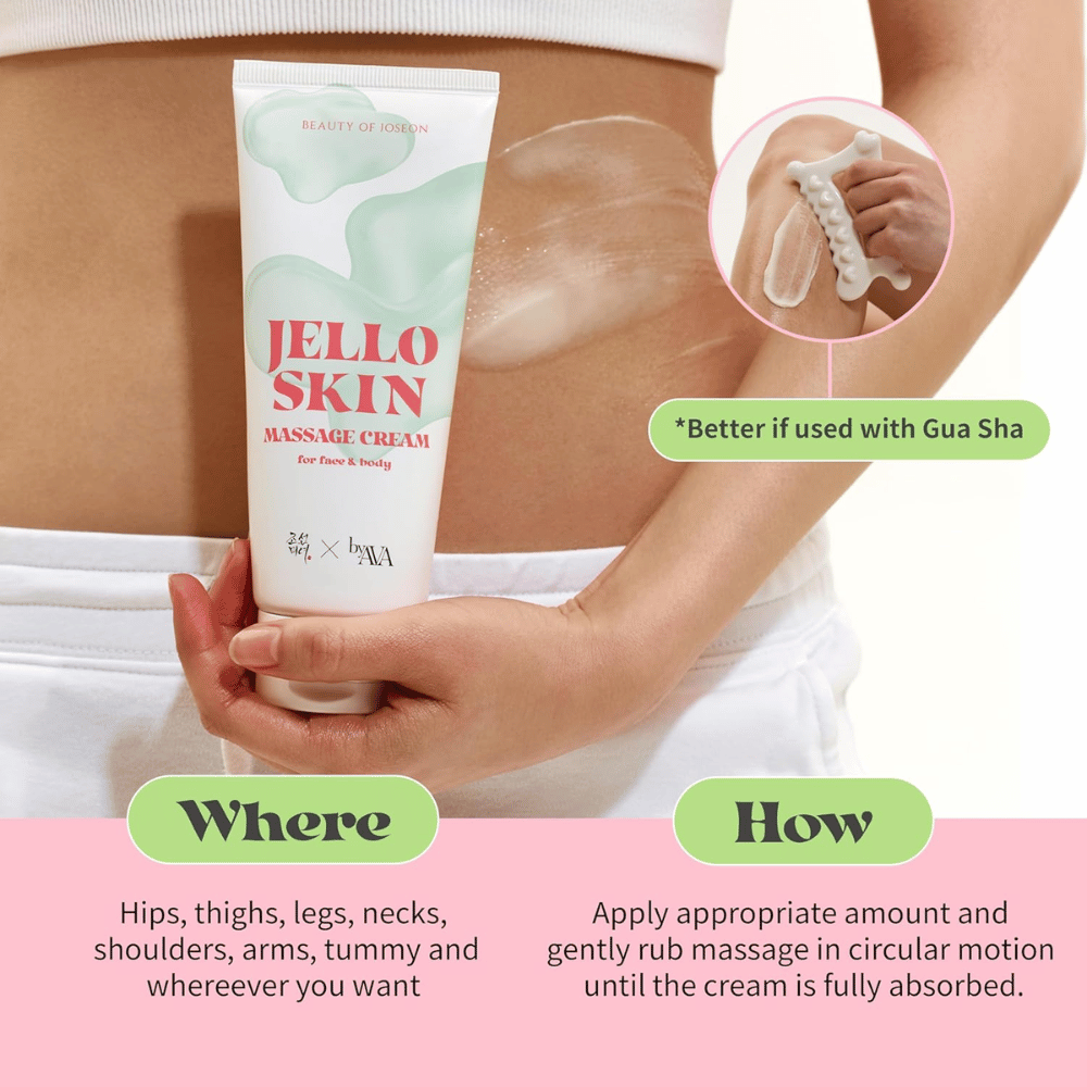 Beauty of Joseon Jello Skin Massage Cream bruges på mave og krop til fugtgivende massage med blød og behagelig glideevne.