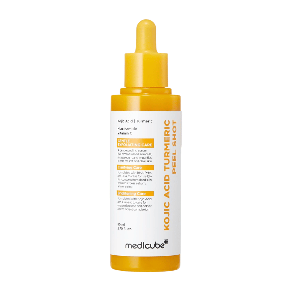 Medicube Kojic Acid Turmeric Peel Shot 80 ml – eksfolierende peeling med kojicsyre, gurkemeje, niacinamid og vitamin C.