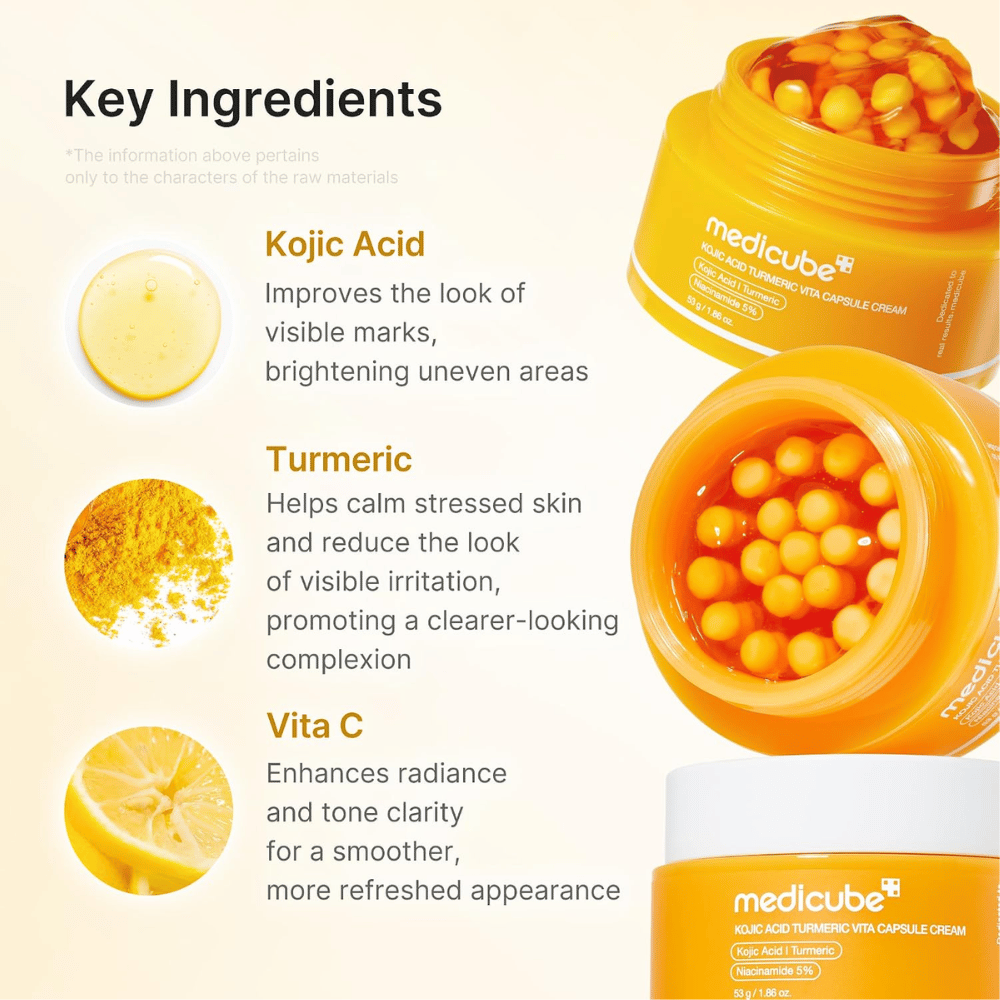 3. Medicube Kojic Acid Turmeric Vita Capsule Cream – ansigtscreme med kojicsyre, gurkemeje og C-vitamin for en mere jævn hudtone