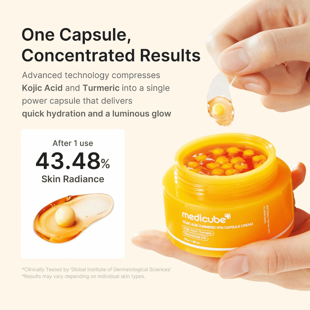 1. Medicube Kojic Acid Turmeric Vita Capsule Cream – ansigtscreme med koncentrerede kapsler til fugt og øget glød