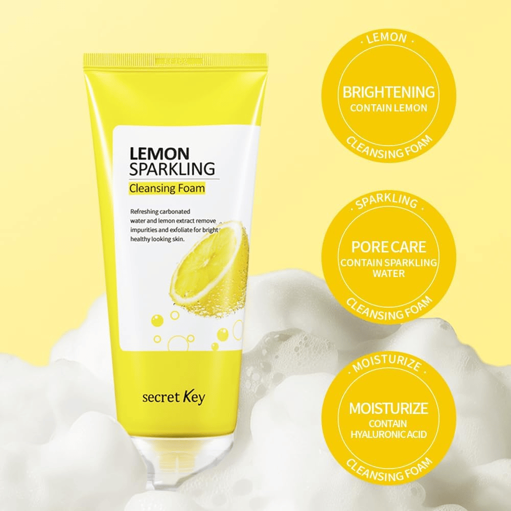 Secret Key Lemon Sparkling Cleansing Foam – skummende ansigtsvask, der renser porer, fugter med hyaluronsyre og lysner huden.