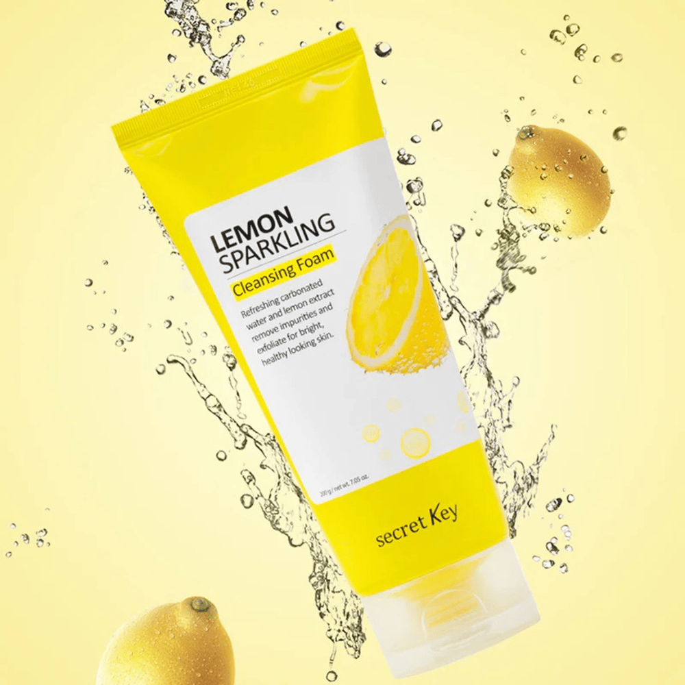 Lemon Sparkling Cleansing Foam fra Secret Key – forfriskende skumrens med citronekstrakt, der fjerner urenheder og giver klarere hud.