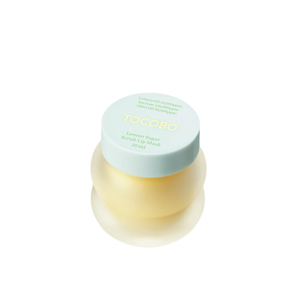 Produktbillede af lukket krukke af Tocobo Lemon Sugar Scrub Lip Mask 20 ml, mod hvid baggrund.