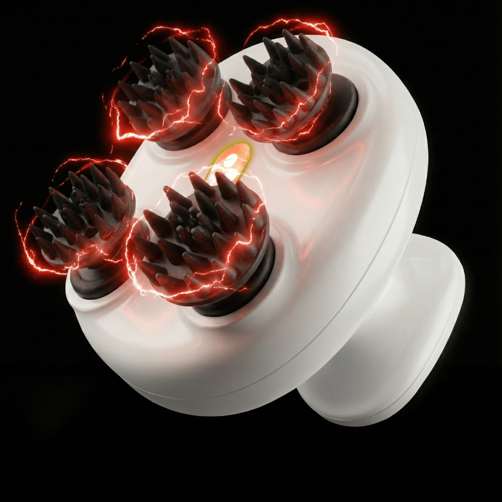 Produktbillede af Beaund Lift Head Spa på hvid baggrund. Den trådløse massageenhed vises tydeligt med sit moderne design og sine fire masserende silikonehoveder.