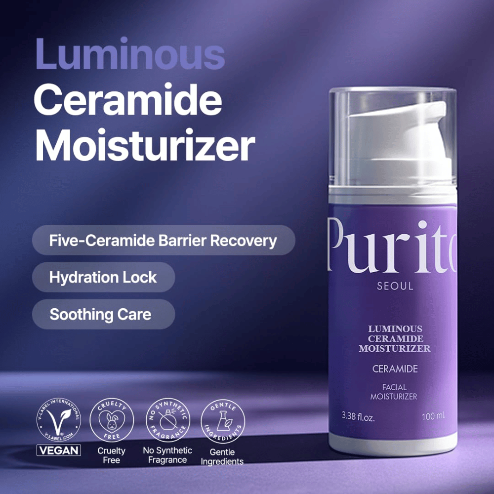 Purito Luminous Ceramide Moisturizer – koreansk ansigtscreme med ceramider, der hjælper med at reparere hudbarrieren, låse fugt inde og give en jævnere hudstruktur.