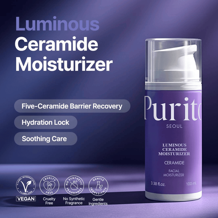 Purito Luminous Ceramide Moisturizer – koreansk ansigtscreme med ceramider, der hjælper med at reparere hudbarrieren, låse fugt inde og give en jævnere hudstruktur.