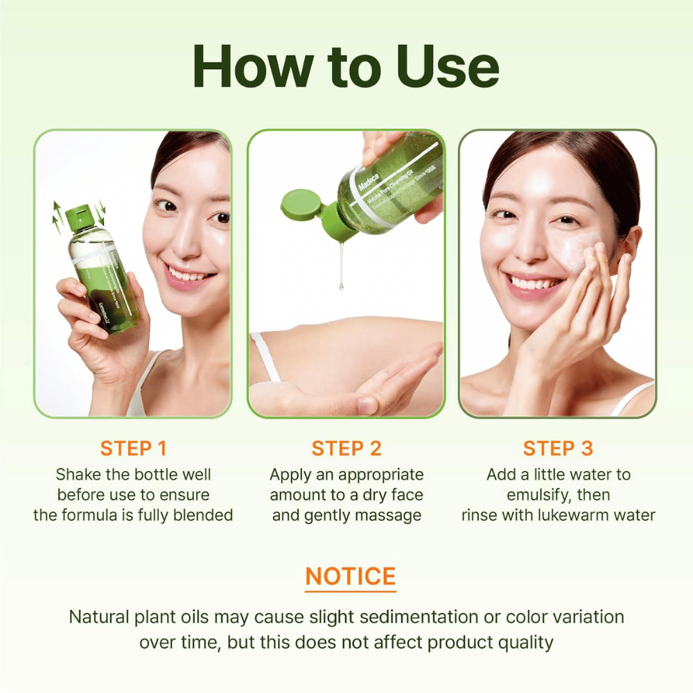 Centellian24 Madeca Matcha Pore Cleansing Oil brugsvejledning til rensning af huden