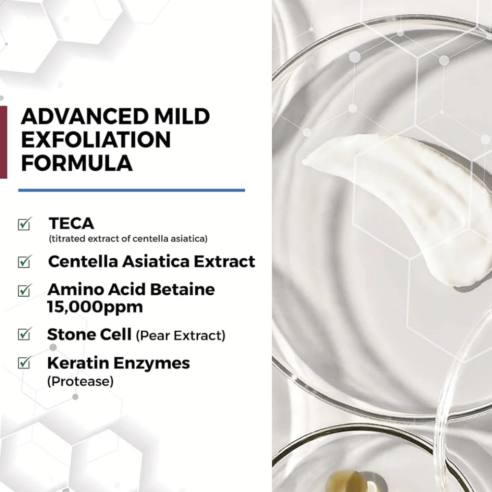 Centellian24 Madeca Amino Acid Cleansing Foam ingredienser – mild eksfolierende formel med TECA, Centella Asiatica-ekstrakt, aminosyrer og keratin-enzymer der hjælper med at rense huden skånsomt og fjerne døde hudceller.