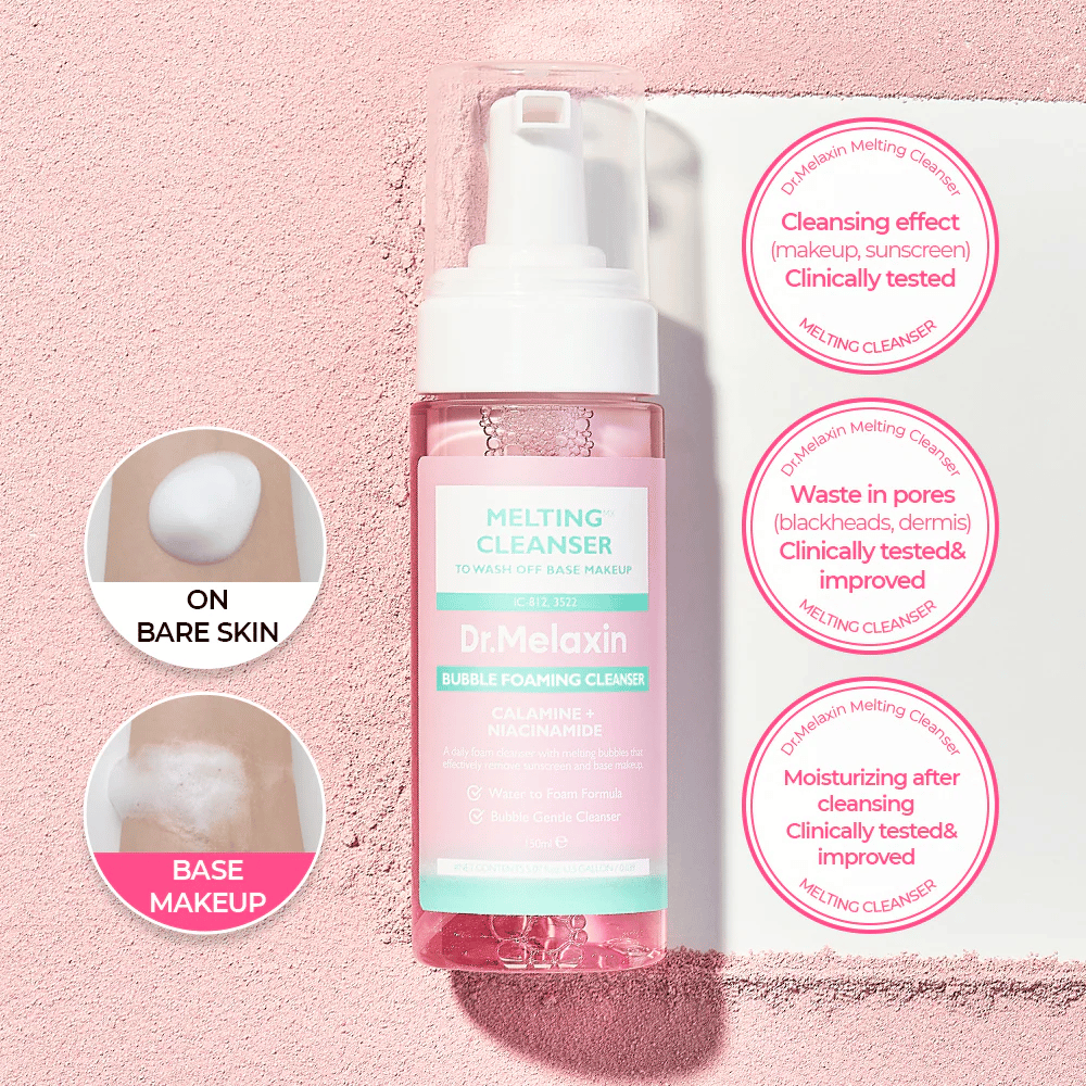 Dr. Melaxin Melting Cleanser med micellært skum, der smelter makeup og renser huden skånsomt