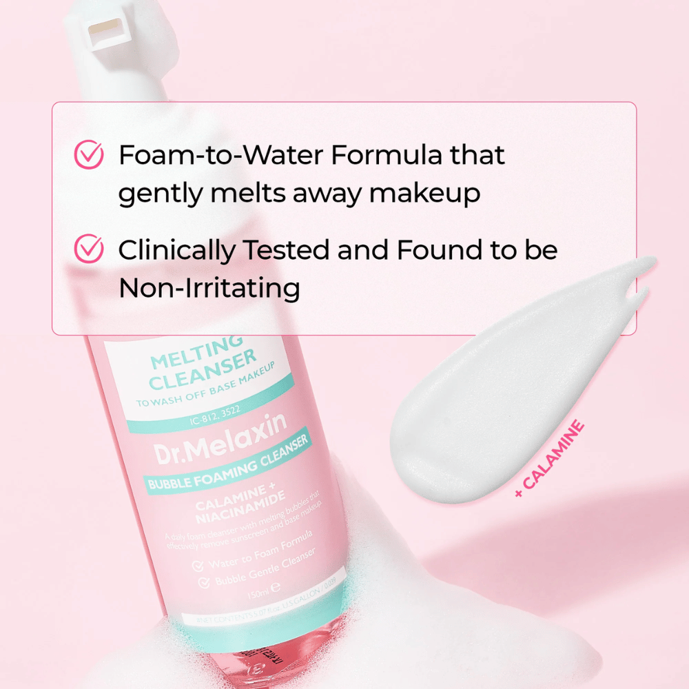Foam-to-water-formula i Dr. Melaxin Melting Cleanser som effektivt fjerner makeup og urenheder