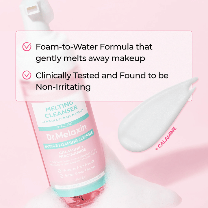 Foam-to-water-formula i Dr. Melaxin Melting Cleanser som effektivt fjerner makeup og urenheder