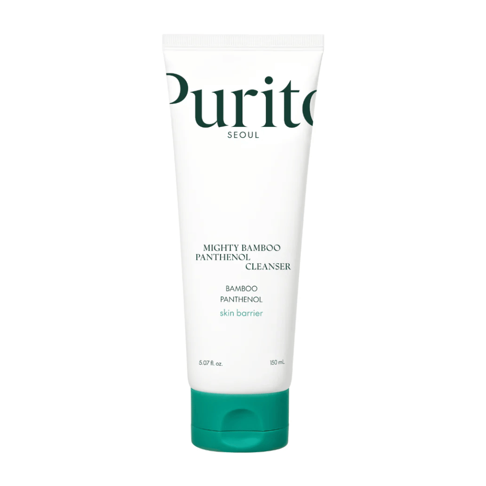 Purito Mighty Bamboo Panthenol Cleanser – en mild, vegansk ansiktsrengöring med bambu och panthenol som stärker hudbarriären och rengör utan att torka ut.