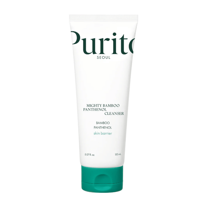 Purito Mighty Bamboo Panthenol Cleanser – en mild, vegansk ansiktsrengöring med bambu och panthenol som stärker hudbarriären och rengör utan att torka ut.