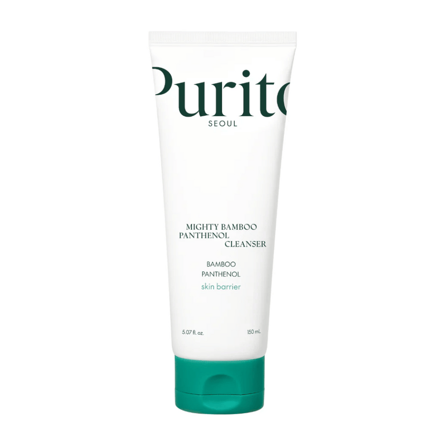 Purito Mighty Bamboo Panthenol Cleanser – en mild, vegansk ansiktsrengöring med bambu och panthenol som stärker hudbarriären och rengör utan att torka ut.