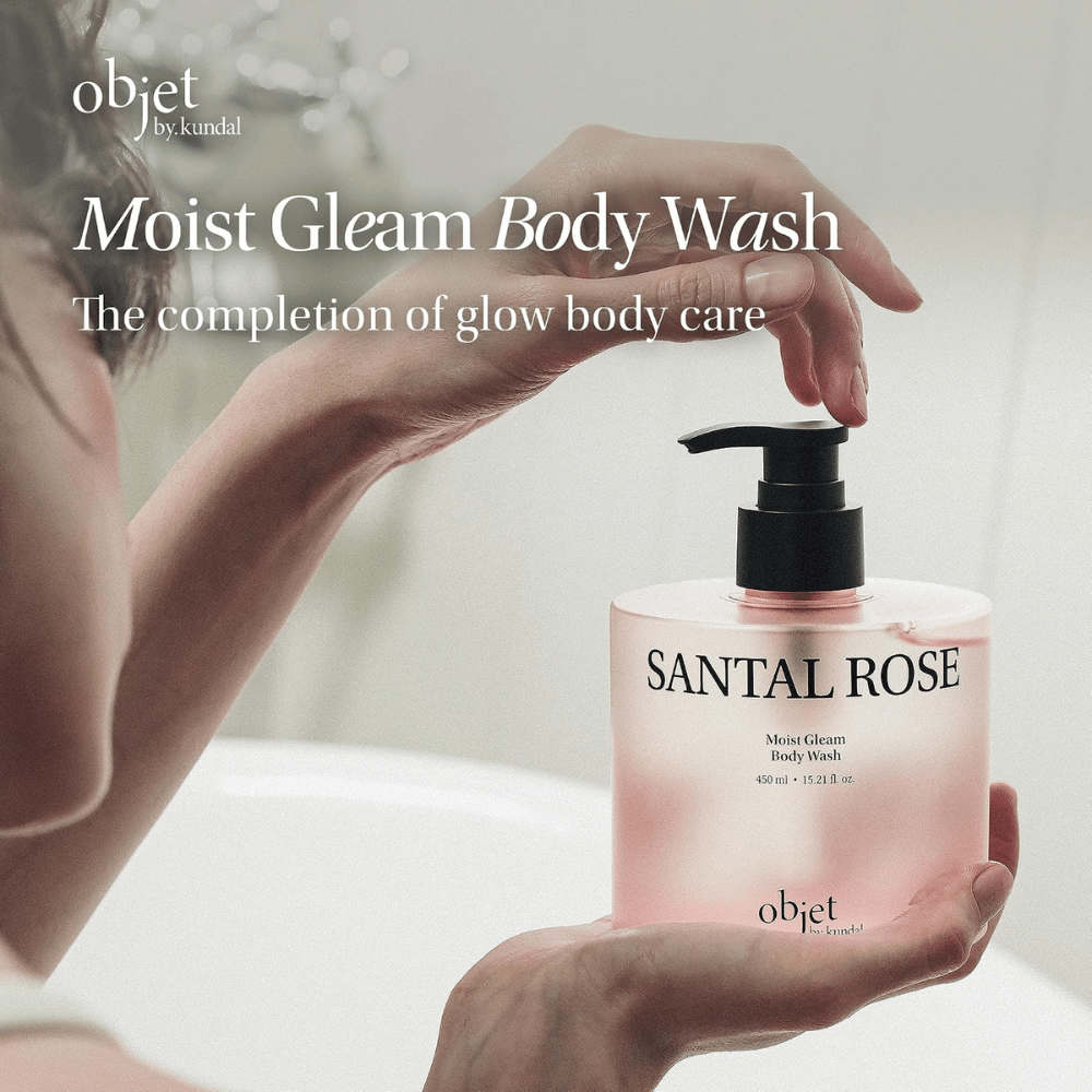 Objet by KUNDAL Santal Rose Moist Gleam Body Wash 450 ml – fugtgivende og eksfolierende kropsrens til blød hud med glød.