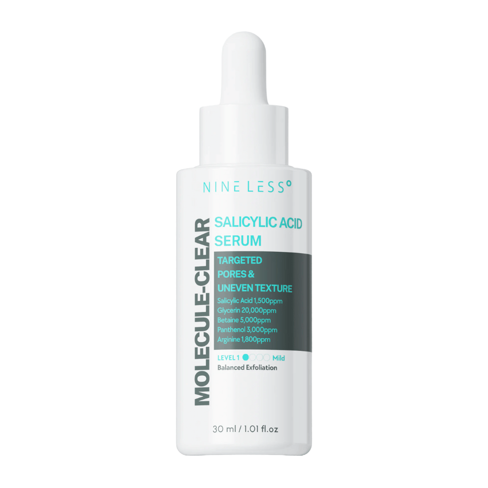 Nineless Molecule-Clear Salicylic Acid Serum 30 ml – eksfolierende serum med BHA, glycerin, betaine og panthenol for at mindske porer, jævne hudstrukturen og give fugt.