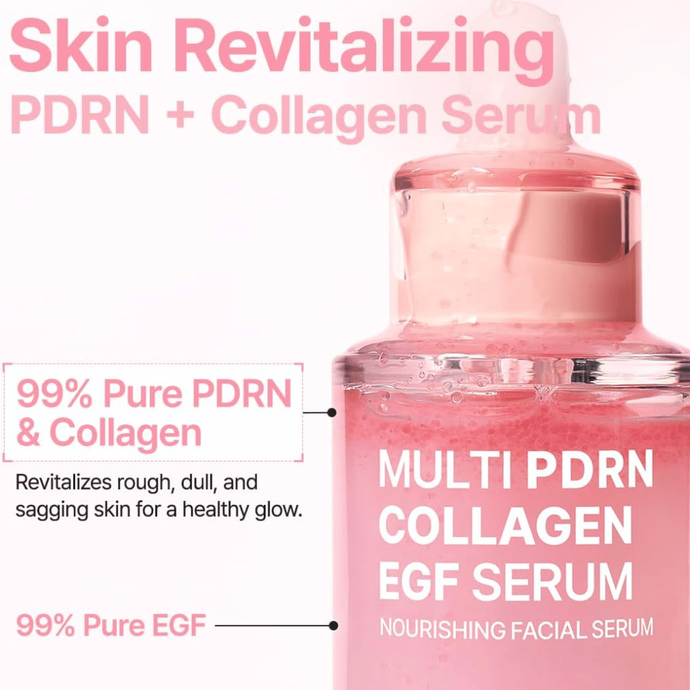 Purito Multi PDRN Collagen EGF Serum med PDRN, kollagen og EGF for glød, elasticitet og revitaliserende hudpleje.