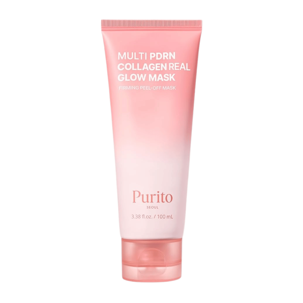 Purito SEOUL Multi PDRN Collagen Real Glow Mask 100 ml – produktbillede af rosa peel-off-maske i tube