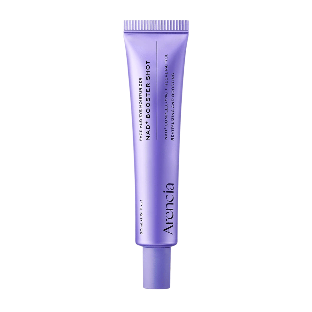 Arencia NAD+ Booster Shot 30 ml – koreansk ansigtscreme med NAD+ Complex og resveratrol for fasthed, fugt og glød.