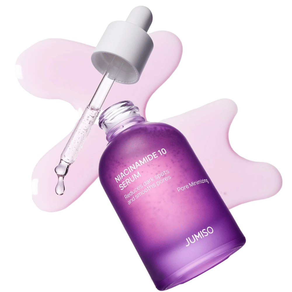 Jumiso Niacinamide 10 Serum med pipette. Serumet indeholder 10 % niacinamid, som reducerer mørke pletter, balancerer talg og forfiner porer.