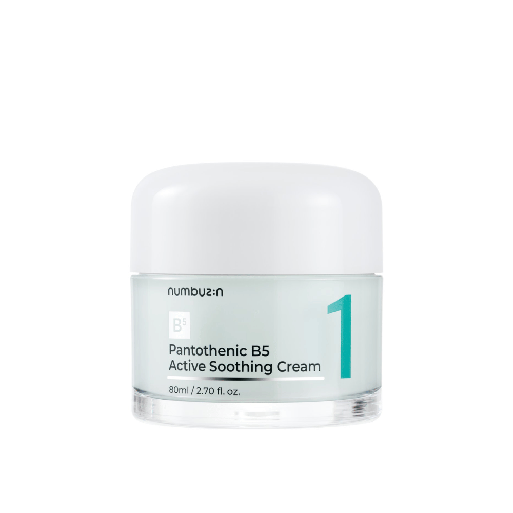 Numbuzin No.1 Pantothenic B5 Active Soothing Cream 80 ml i en lysegrøn krukke med hvidt låg og tydeligt tal 1 trykt på forsiden.