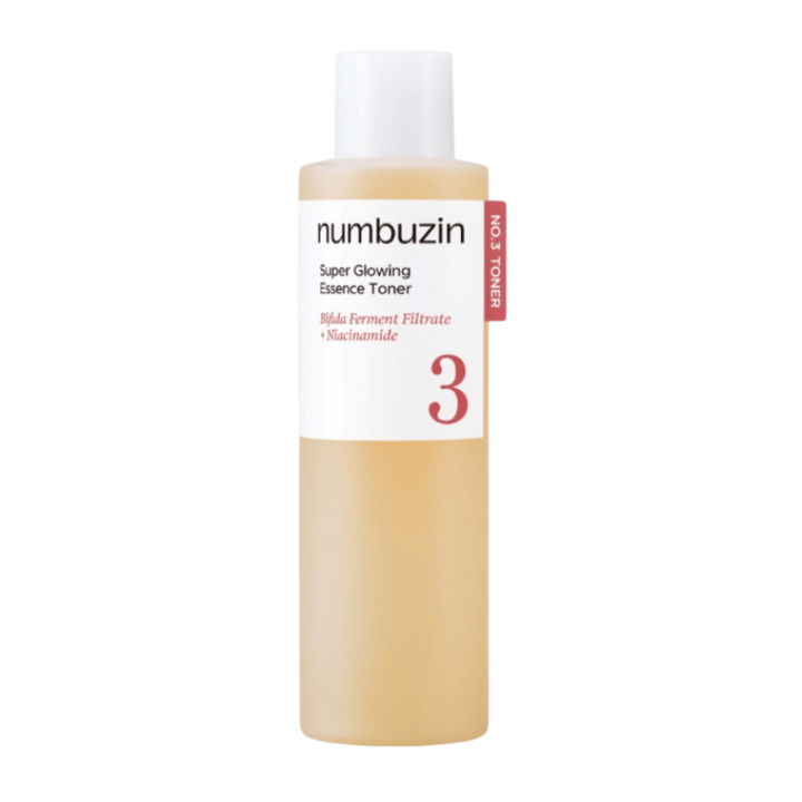 Numbuzin No.3 Super Glowing Essence Toner – lysende toner med bifida fermentfiltrat og niacinamid.