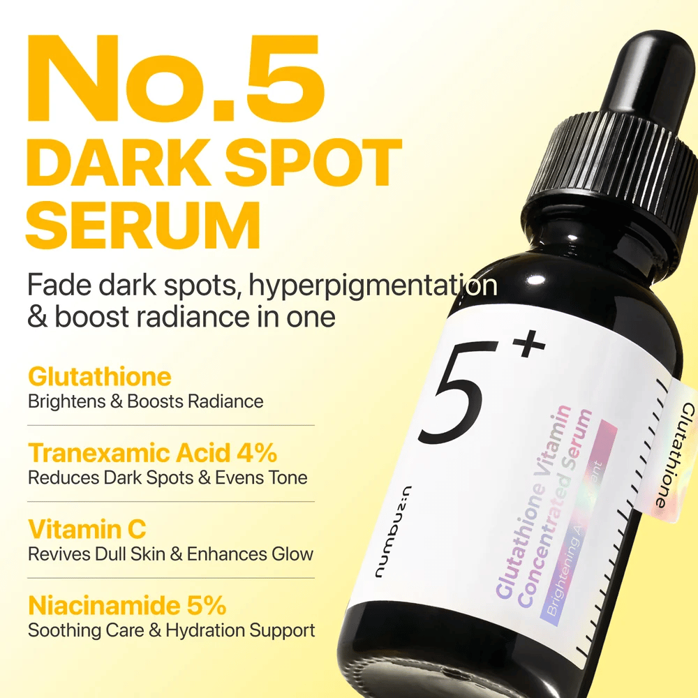 numbuzin No.5+ Glutathione Vitamin Concentrated Serum – glødgivende serum med glutathion, tranexamsyre, vitamin C og 5 % niacinamid.