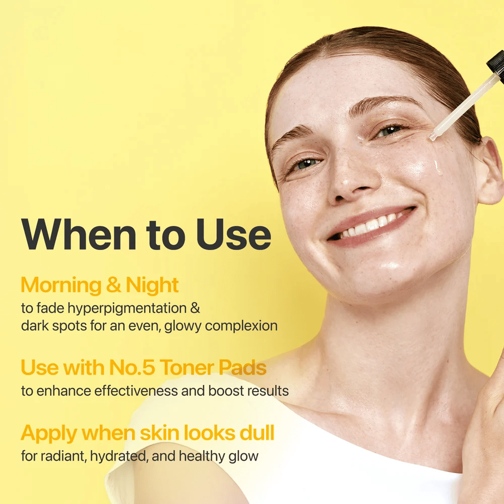 numbuzin No.5+ Glutathione Vitamin Concentrated Serum – serum til morgen og aften, der hjælper mod hyperpigmentering, mørke pletter og trist hud.