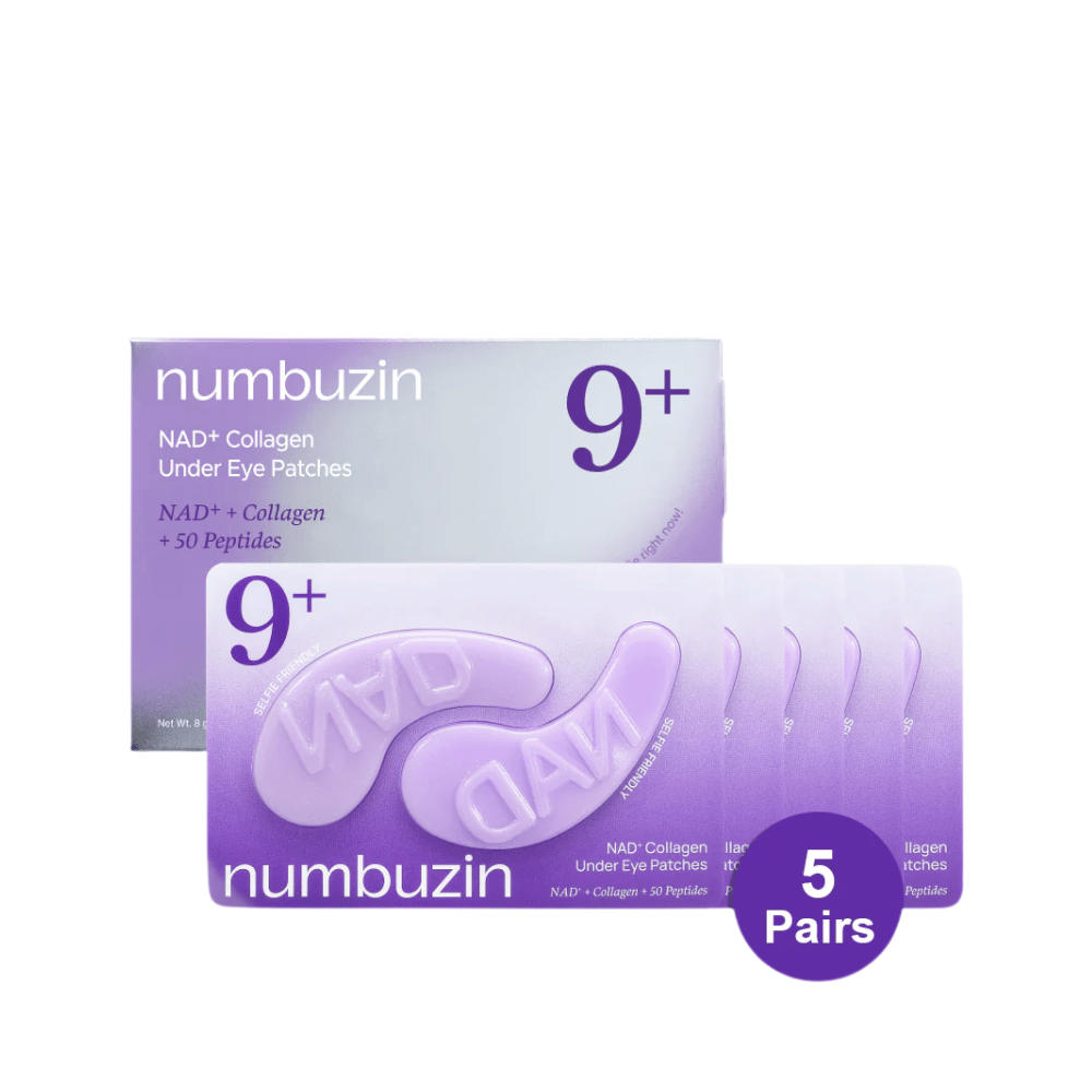 Emballage af numbuzen No.9 NAD+ Collagen Under Eye Patches – 5 par kollagenrige pads med NAD+ og peptider.