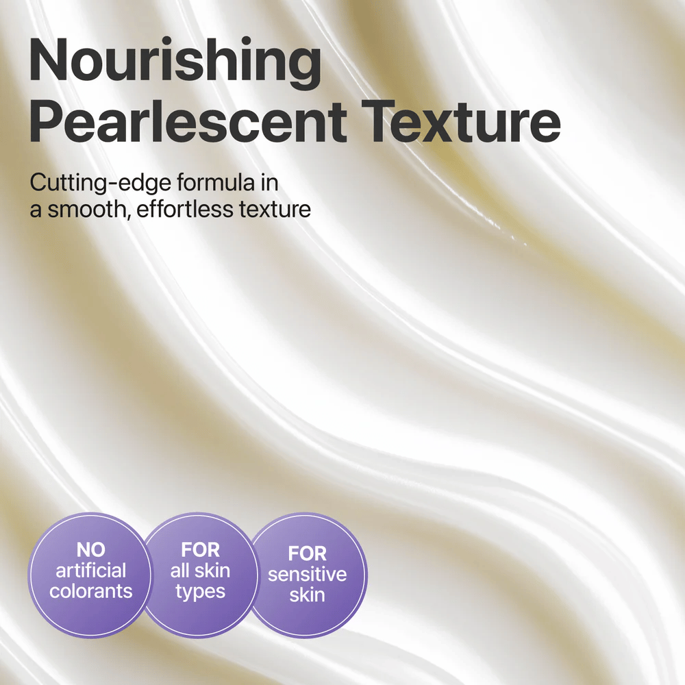 Nærbillede af den perlemorsskinnende tekstur i No.9 NAD+ Retinol Volumetox Eye Cream, en nærende og blød øjencreme uden kunstige farvestoffer, egnet til følsom hud.