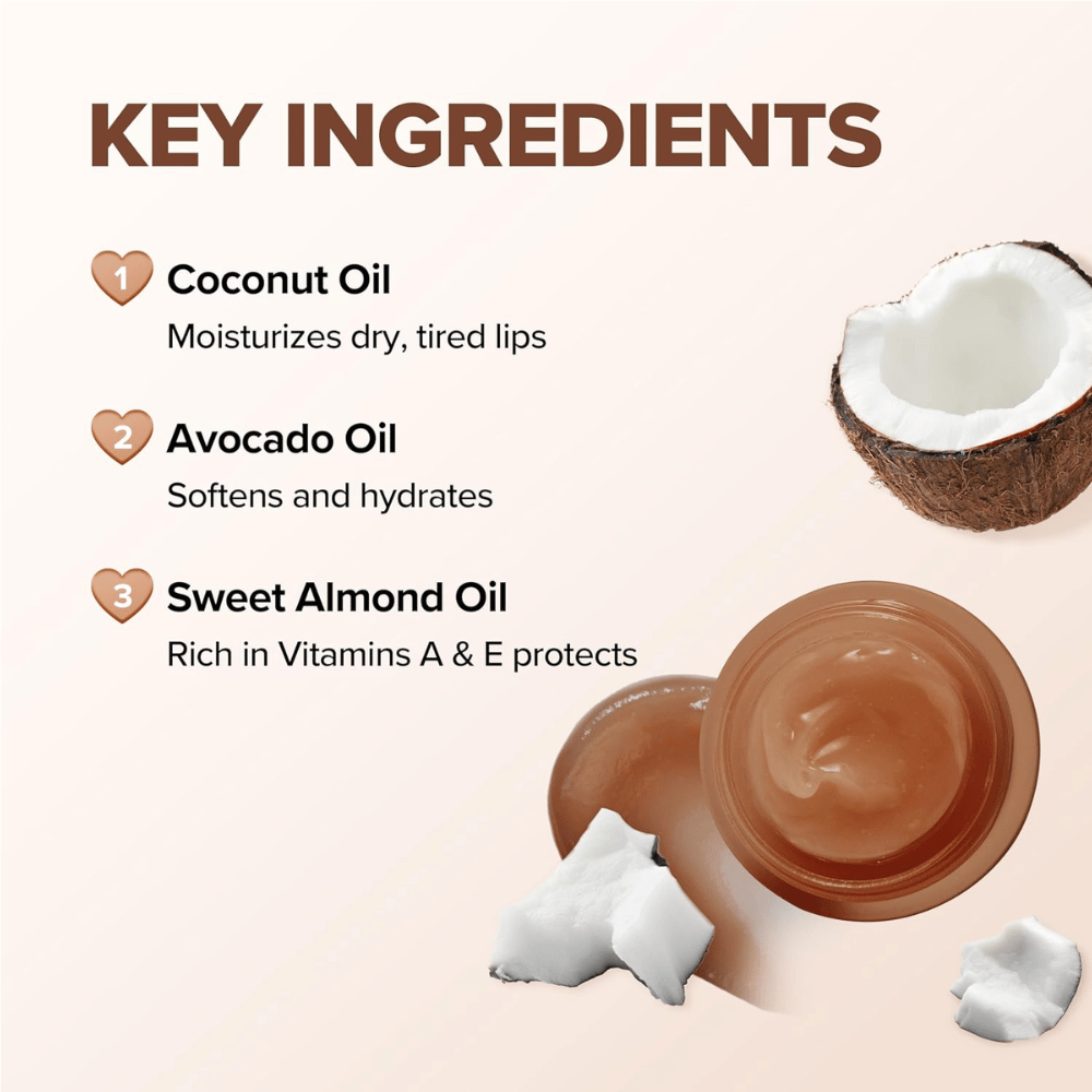 KLAVUU Nourishing Care Lip Sleeping Pack Coconut med kokosolie, avocadoolie og mandelolie, som fugter, plejer og beskytter tørre læber.