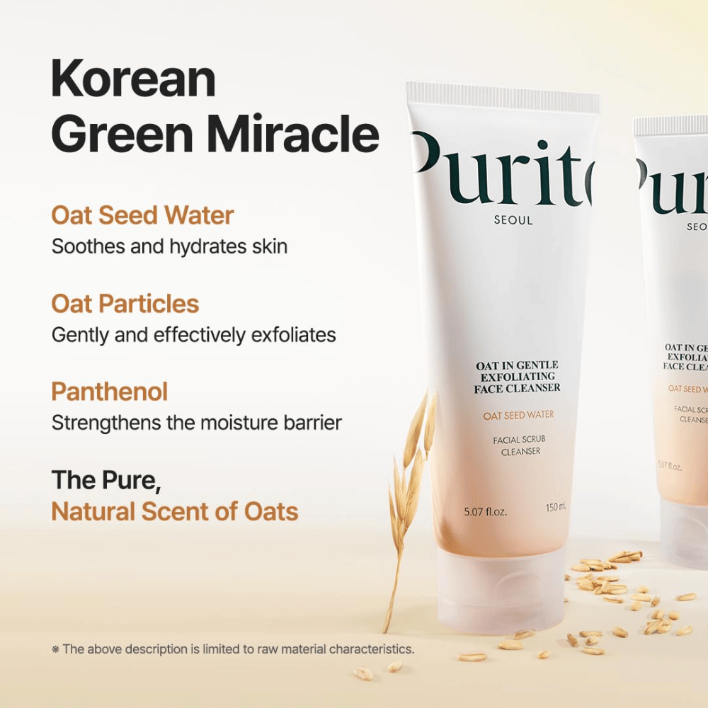 Purito SEOUL eksfolierende rens med oat seed water og panthenol – styrker hudbarrieren og fjerner døde hudceller skånsomt
