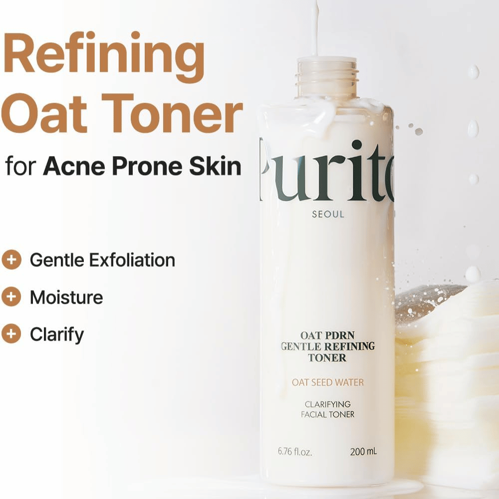 Purito Oat PDRN Gentle Refining Toner 200 ml – mild eksfolierende toner som fugter, klarer og balancerer akne-udsat hud