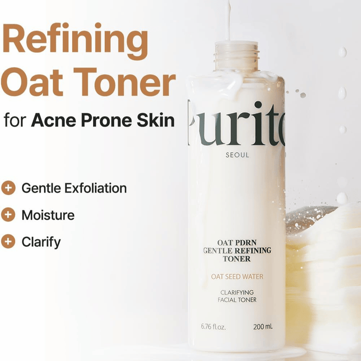 Purito Oat PDRN Gentle Refining Toner 200 ml – mild eksfolierende toner som fugter, klarer og balancerer akne-udsat hud