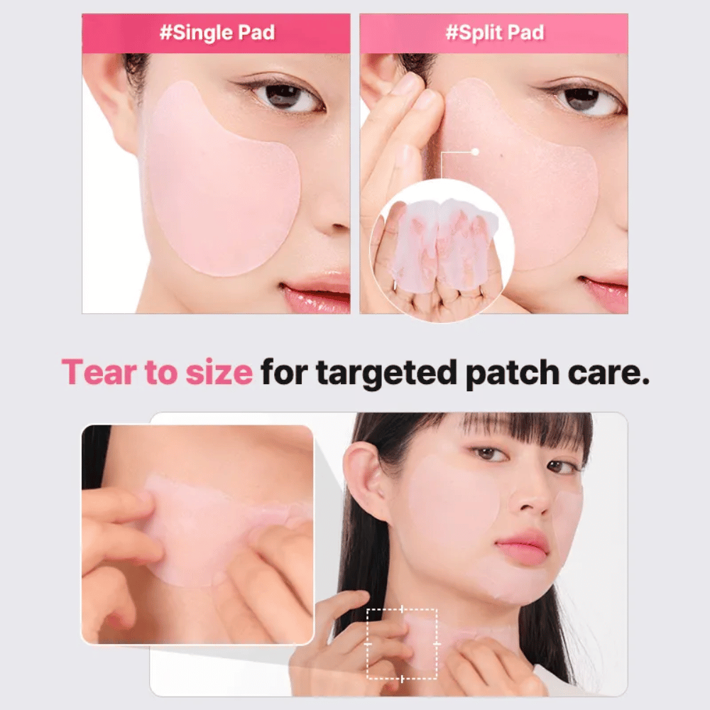 Delbar hydrogelpad fra COSRX, som kan bruges både som hel ansigtsmaske og mindre patches til målrettet hudpleje i ansigt og på hals.