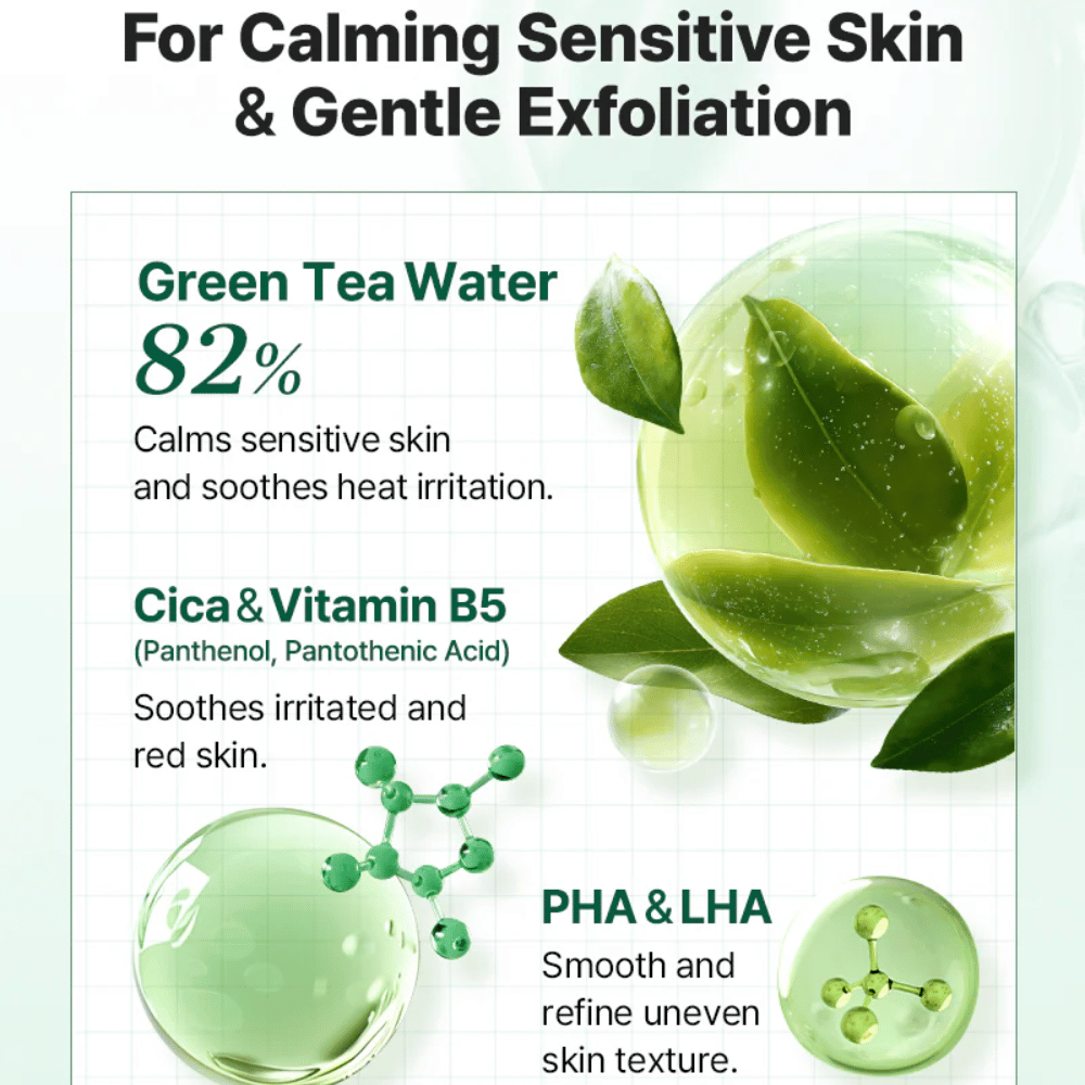 Informationsbillede for COSRX One Step Original Clear Skin Calming Pad med grøn te-vand, Cica, vitamin B5 samt skånsom eksfoliering med PHA og LHA.