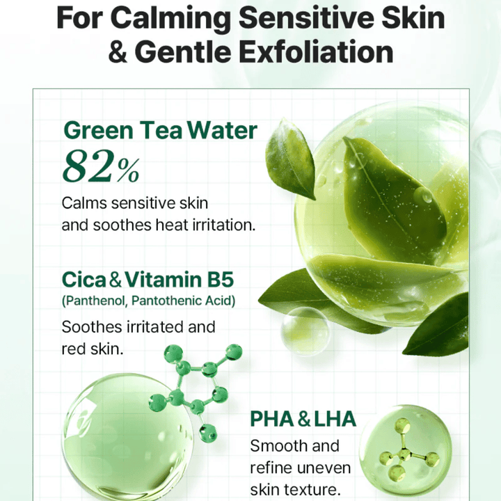 Informationsbillede for COSRX One Step Original Clear Skin Calming Pad med grøn te-vand, Cica, vitamin B5 samt skånsom eksfoliering med PHA og LHA.