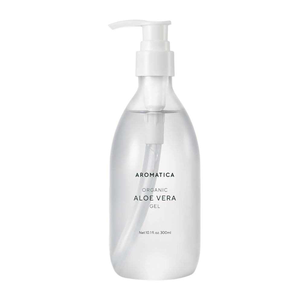 1. AROMATICA Organic Aloe Vera Gel 300 ml – produktbillede med pumpeflaske