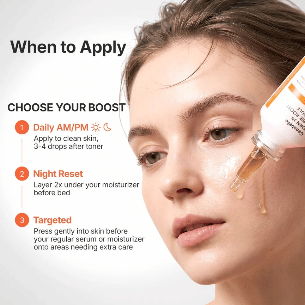 Genabelle PDRN 3% Hyper Boost Ampoule påføres huden for intensiv barrierepleje