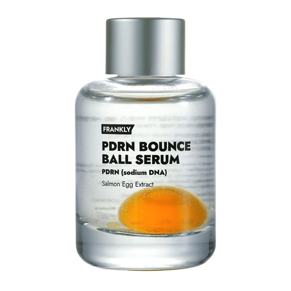 FRANKLY PDRN Bounce Ball Serum – koreansk ansigtsserum med PDRN og lakseæg-ekstrakt, der styrker hudbarrieren og giver elasticitet.