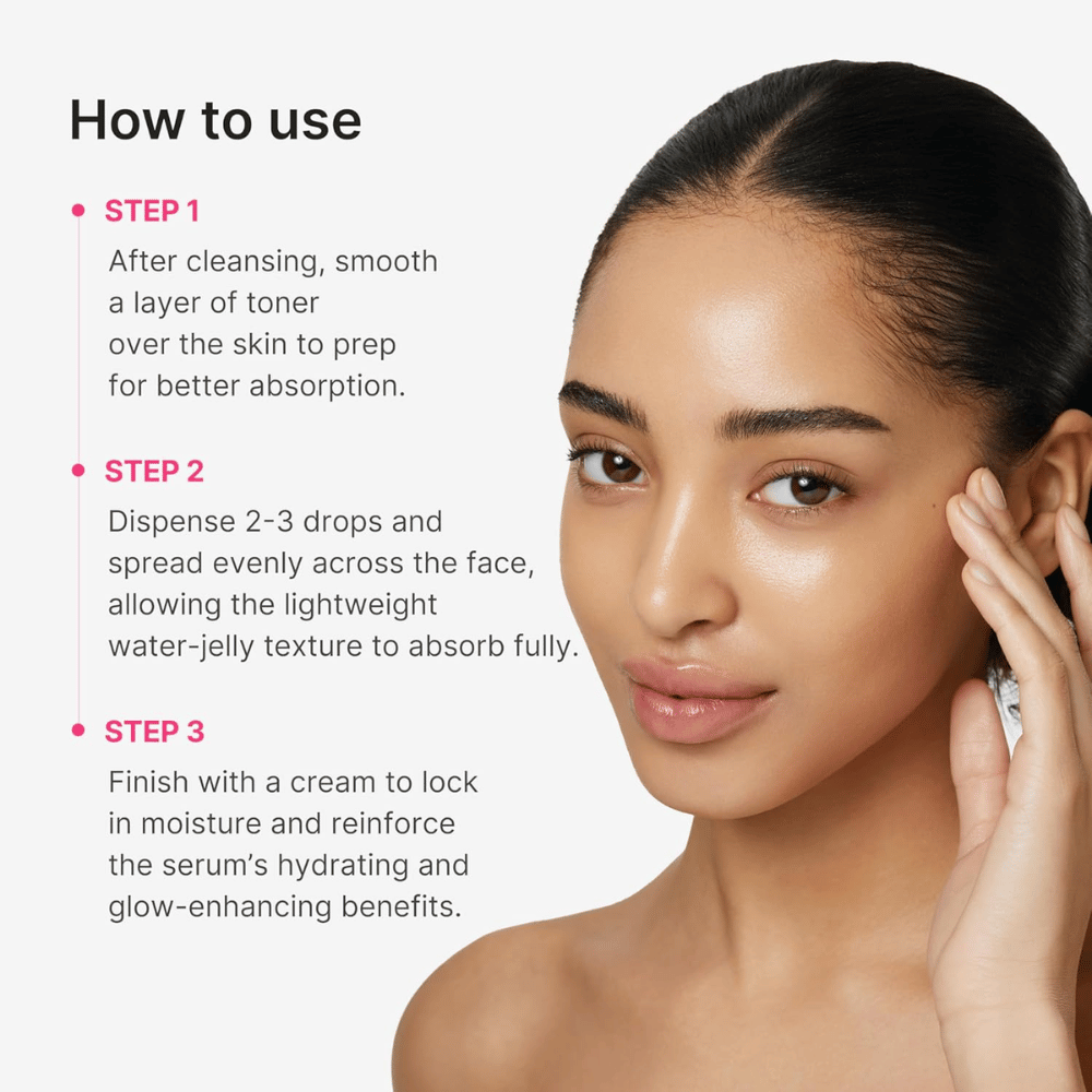 Medicube PDRN Collagen Glow Jelly Serum med trin-for-trin-guide til påføring efter rensning og toner
