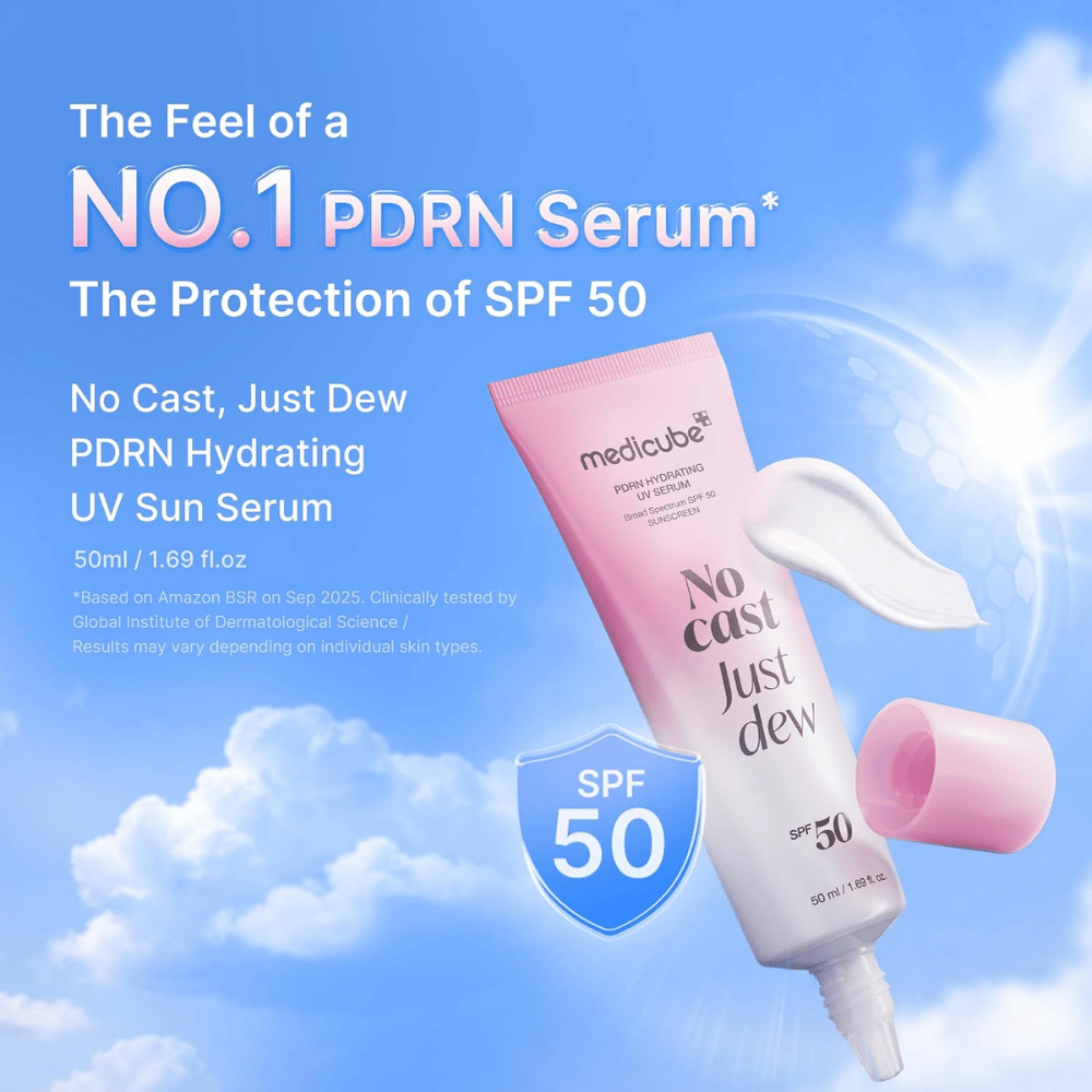 5. Medicube PDRN Hydrating UV Serum SPF 50+ 50 ml – let fugtgivende solserum med høj UV-beskyttelse og glødgivende finish