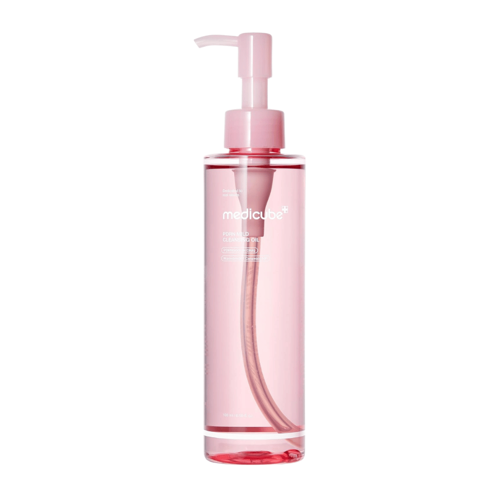 5. Medicube PDRN Mild Cleansing Oil 195 ml – rosa renseolie med pumpeflaske til ansigtet