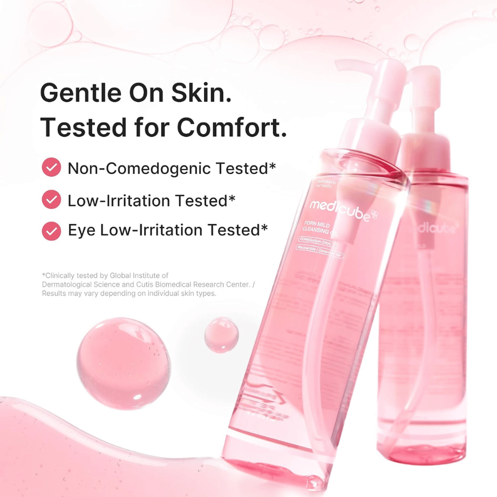 2. Medicube PDRN Mild Cleansing Oil – skånsom renseolie testet for lav irritation og ikke-komedogene egenskaber