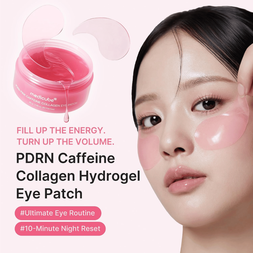 4. Medicube PDRN Pink Caffeine Collagen Eye Patch – fugtgivende lyserøde øjenmasker med hydrogel, som giver huden glød